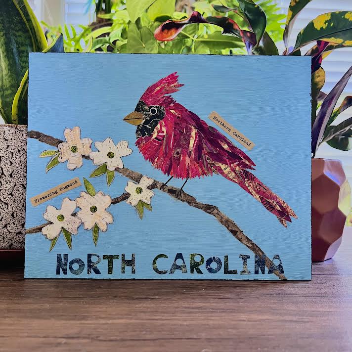 Carolina Cardinal and Dogwood Original Collage