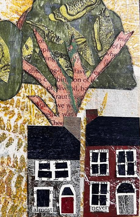 Small Village with Tree Original Collage
