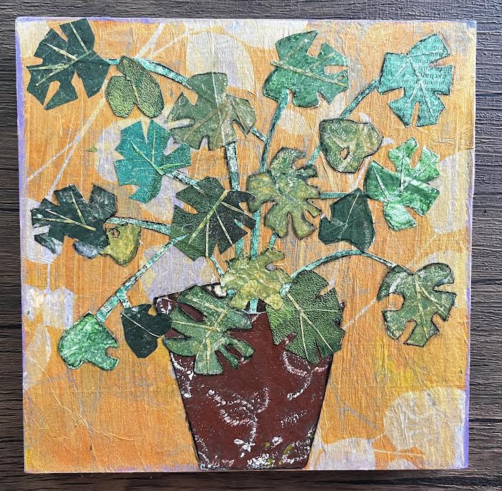 Monstera Plant in Pot Original Collage