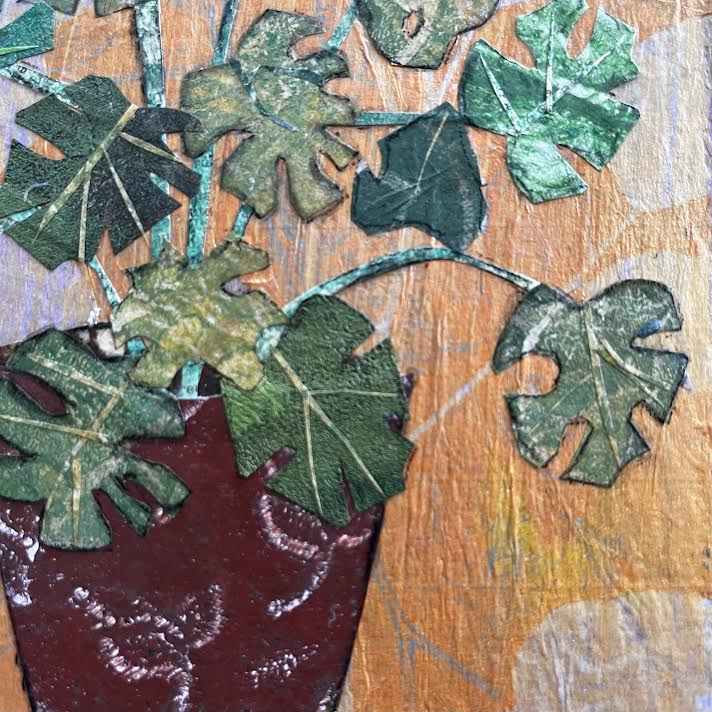 Monstera Plant in Pot Original Collage