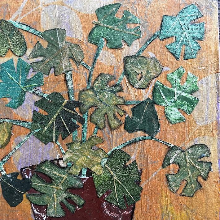 Monstera Plant in Pot Original Collage