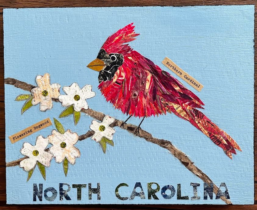 Carolina Cardinal and Dogwood Original Collage