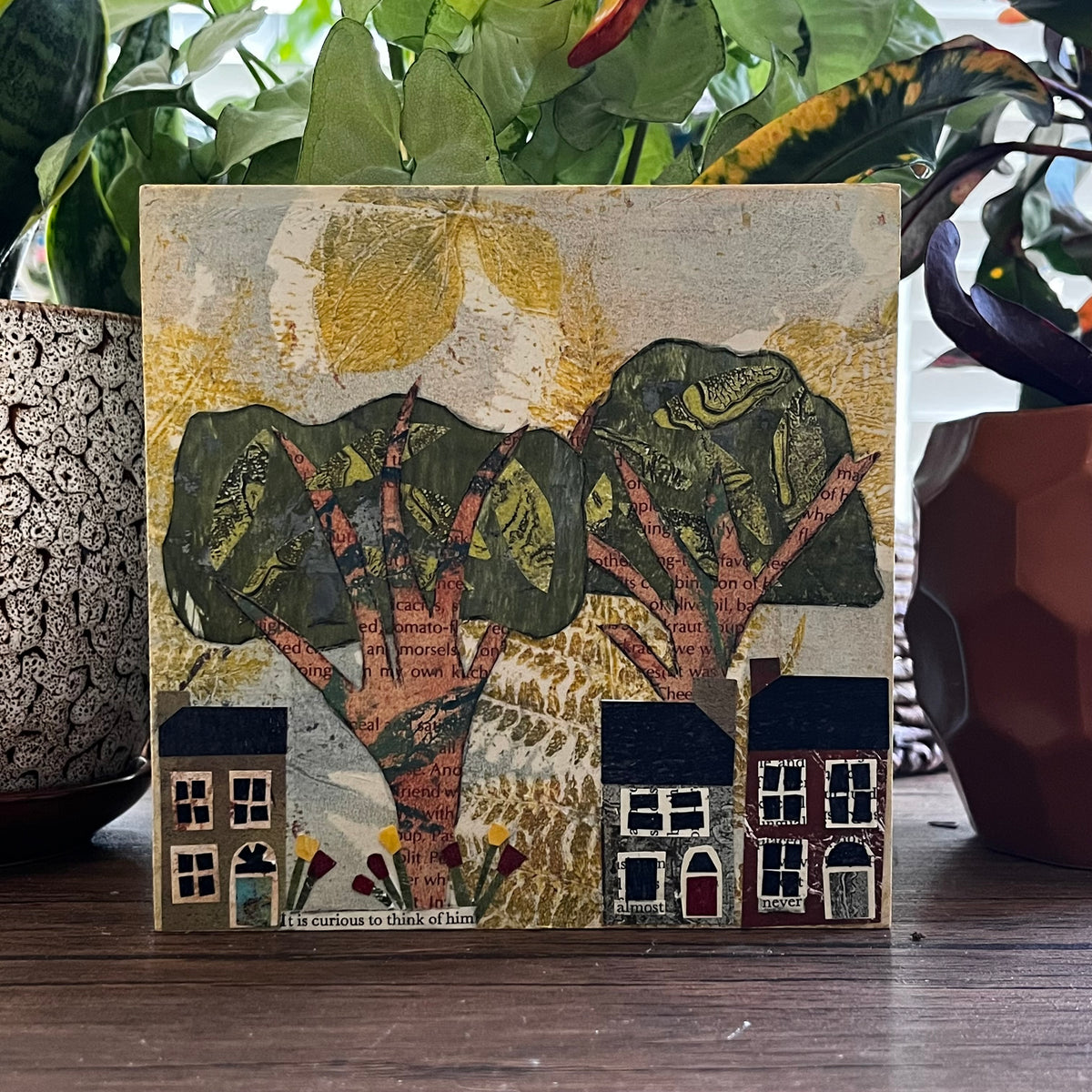 Small Village with Tree Original Collage