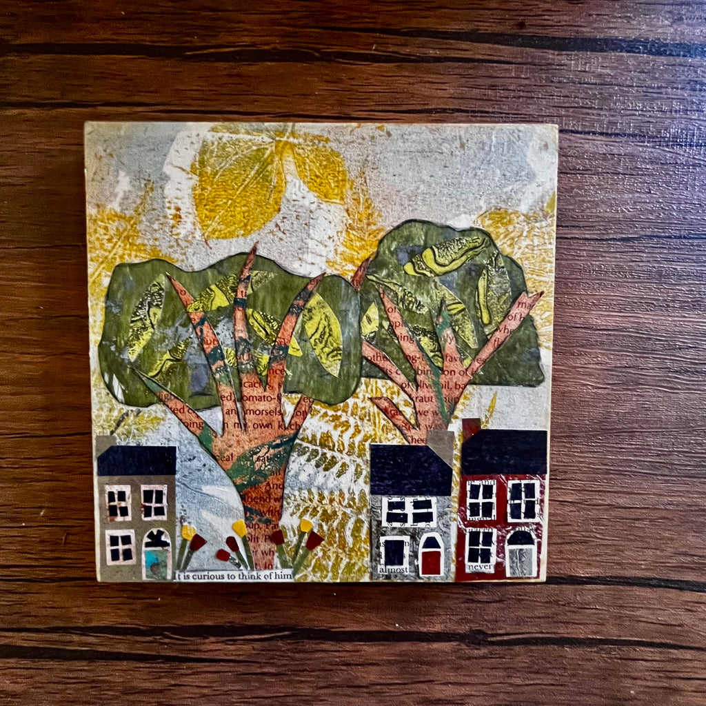 Small Village with Tree Original Collage