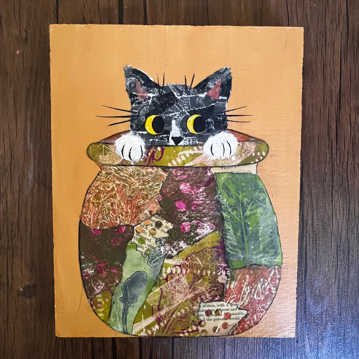 Cat in Pot Original Collage