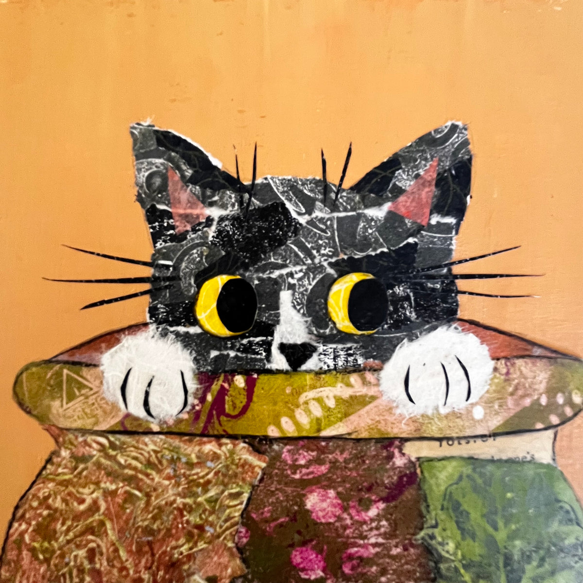 Cat in Pot Original Collage