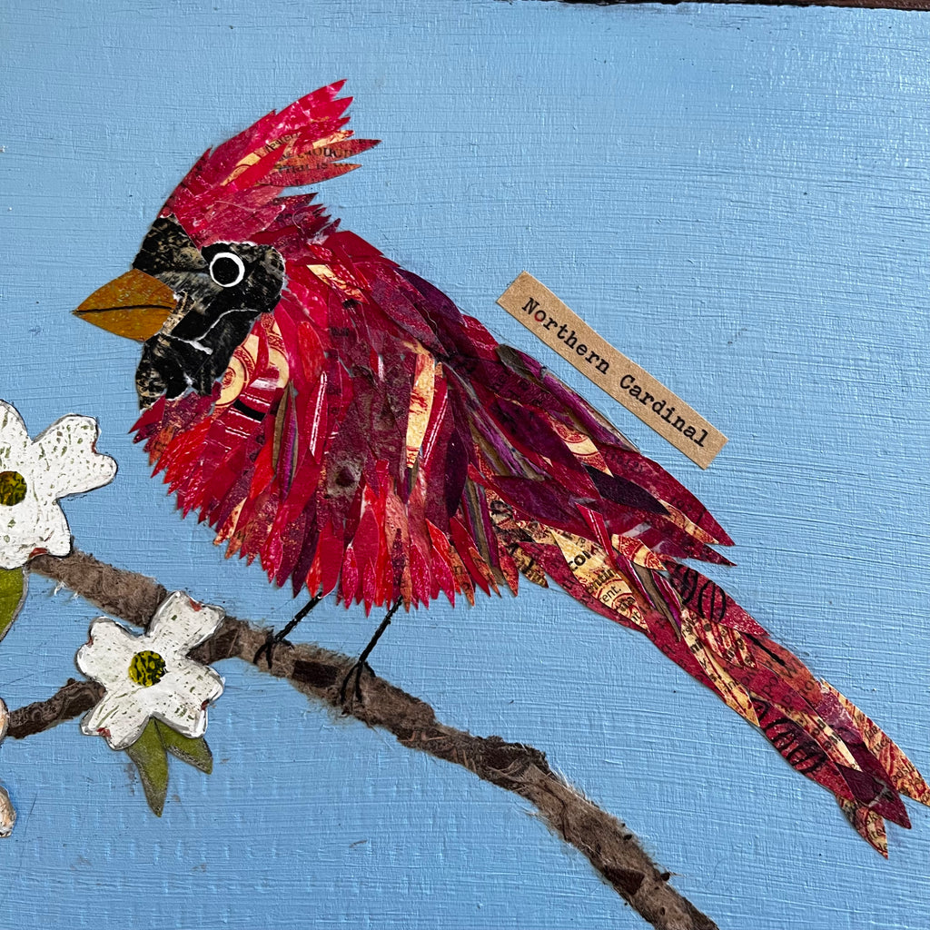 Carolina Cardinal and Dogwood Original Collage