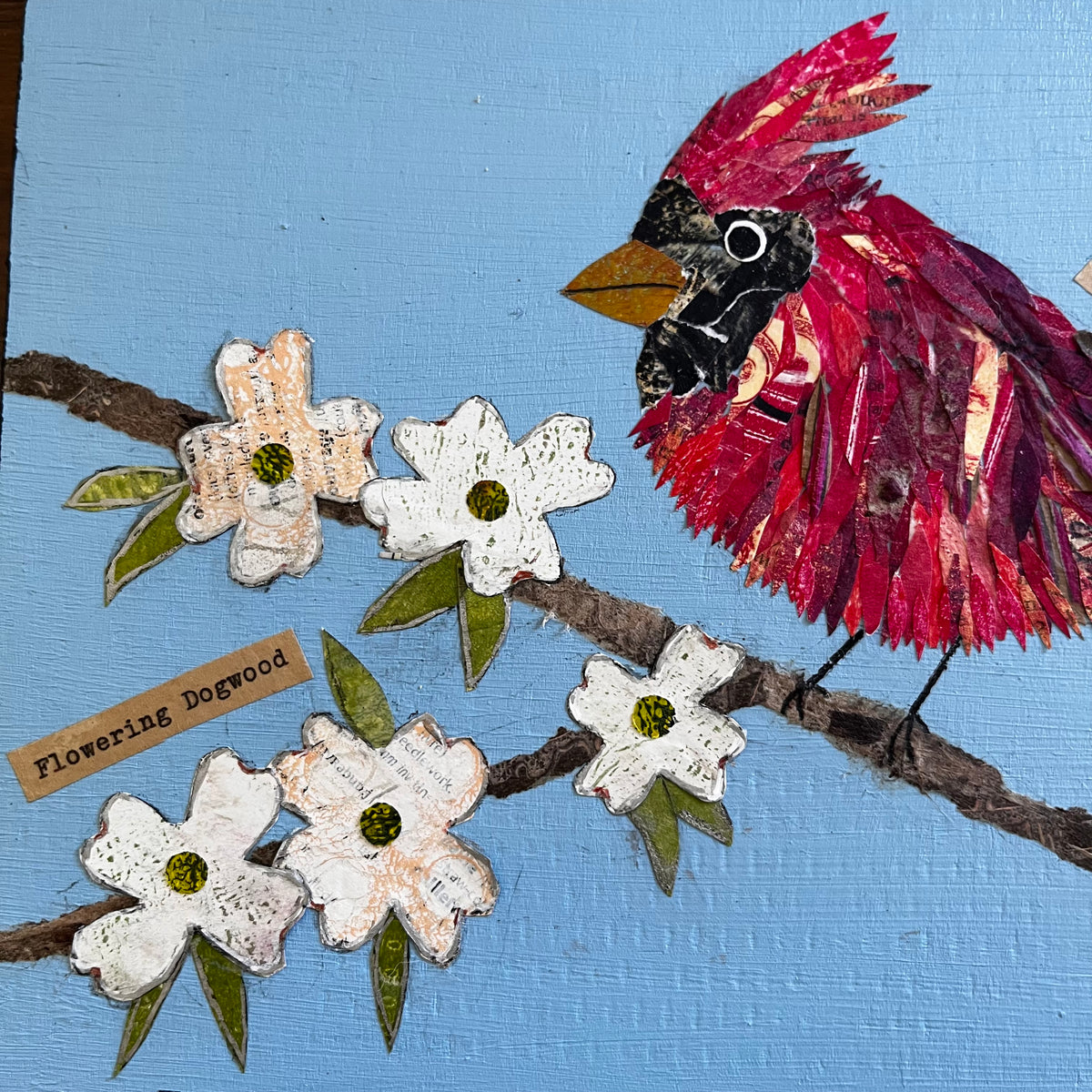 Carolina Cardinal and Dogwood Original Collage