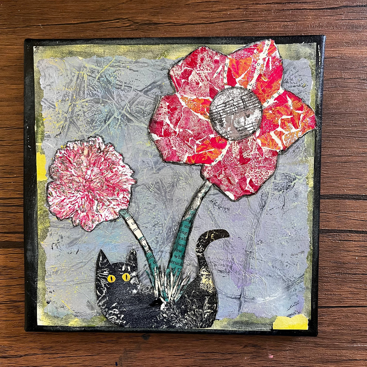 Cat with Flower Original Collage