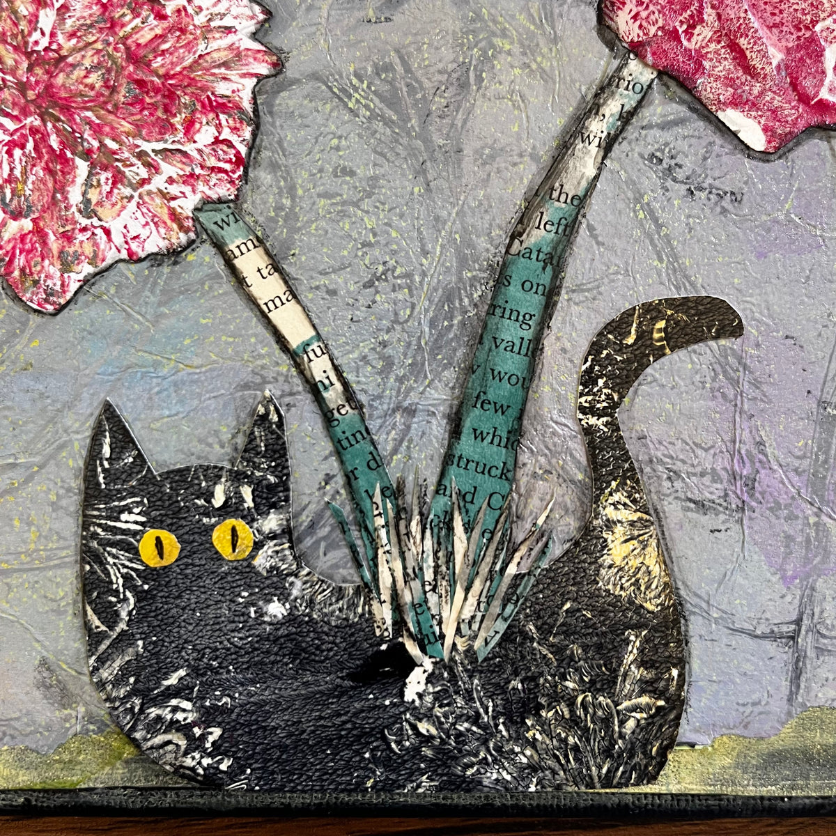 Cat with Flower Original Collage